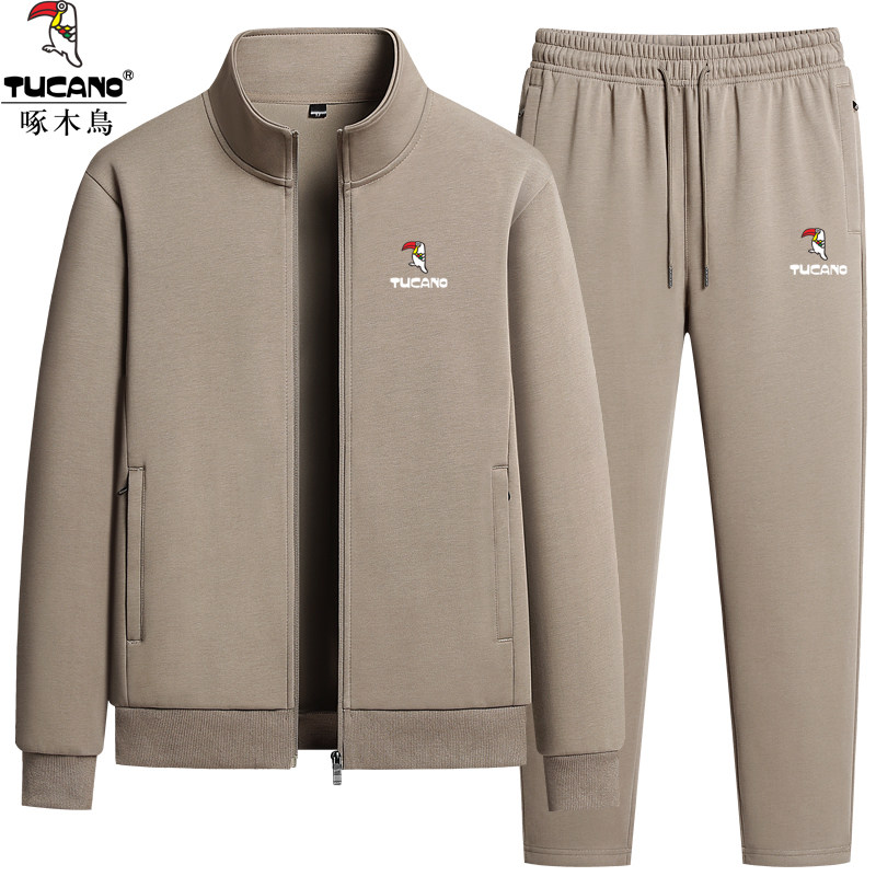 啄木鸟男士休闲运动套装春秋款纯棉卫衣外套中老年跑步运动服套装