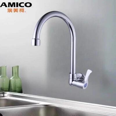 正品埃美柯厨房单冷水槽洗菜盆拖把池铜洗衣池接墙出水龙头XL213