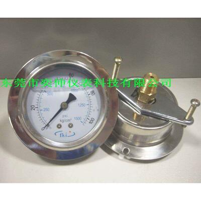 60MM轴向带边带支架0-100KG充油表，FKI牌抗震压力表