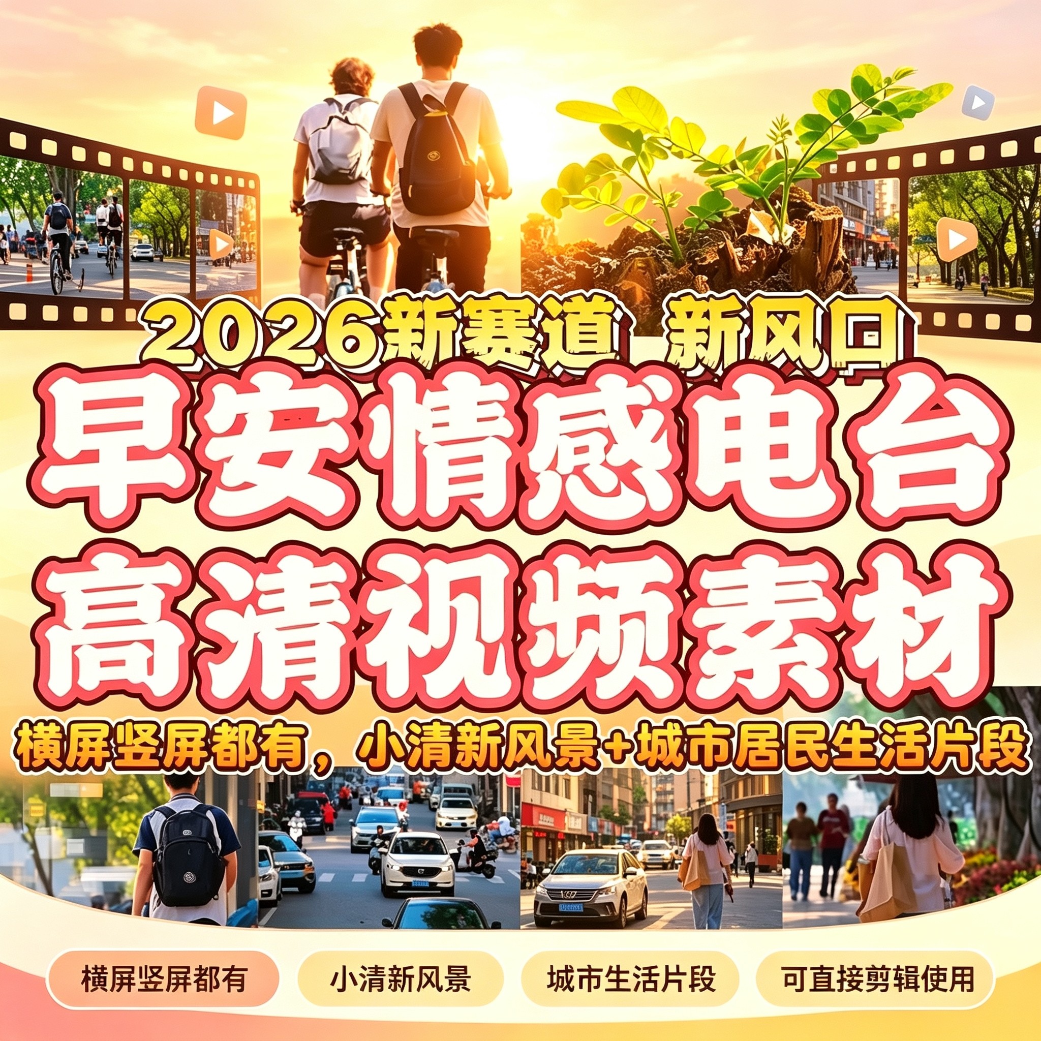 4K原创超高清早安情感电台视频素材横屏竖屏清新风景城市居民生活