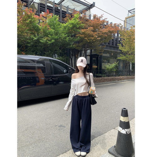 paosweet 实穿主义2.0 莫代尔慵懒简约高腰垂感阔腿休闲长裤女夏