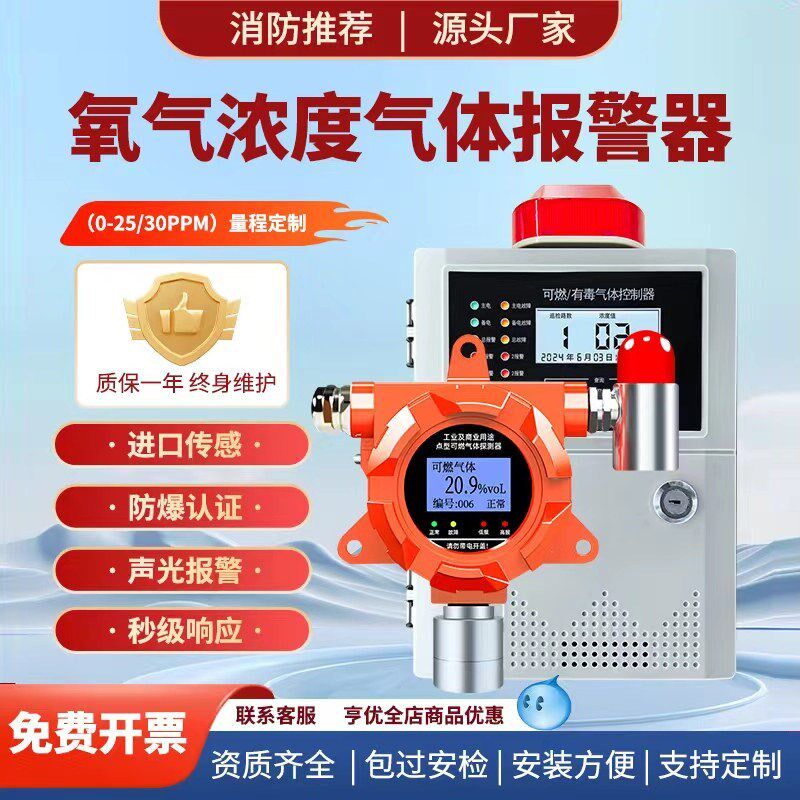 氧气浓度报警器医院工厂用固定式氧含量气体泄漏探测传感器检测仪