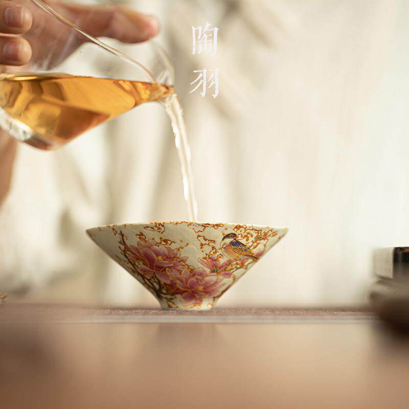 青花火A14275石红葫用芦茶斗笠杯家陶瓷杯防烫功夫茶具个人茗专用