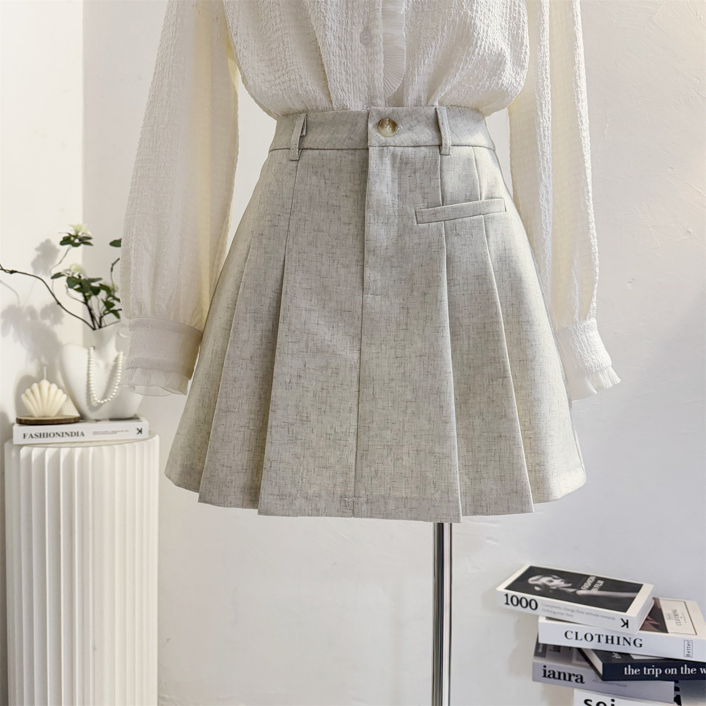 杏色西装百褶裙半身裙女2026春夏高腰a字短裙显瘦百搭防走光裙子