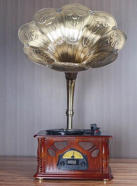 留声机复古客厅欧式角几黑胶唱片机实木仿古大喇叭老式电唱机D99