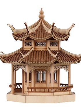中式禅意传统古建筑模型八角亭子木质工艺品售楼部样板间博古架