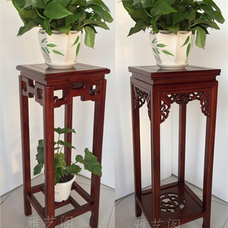 花架实木中式客厅榆木仿古花架子多层室内落地绿萝盆景方形红木质