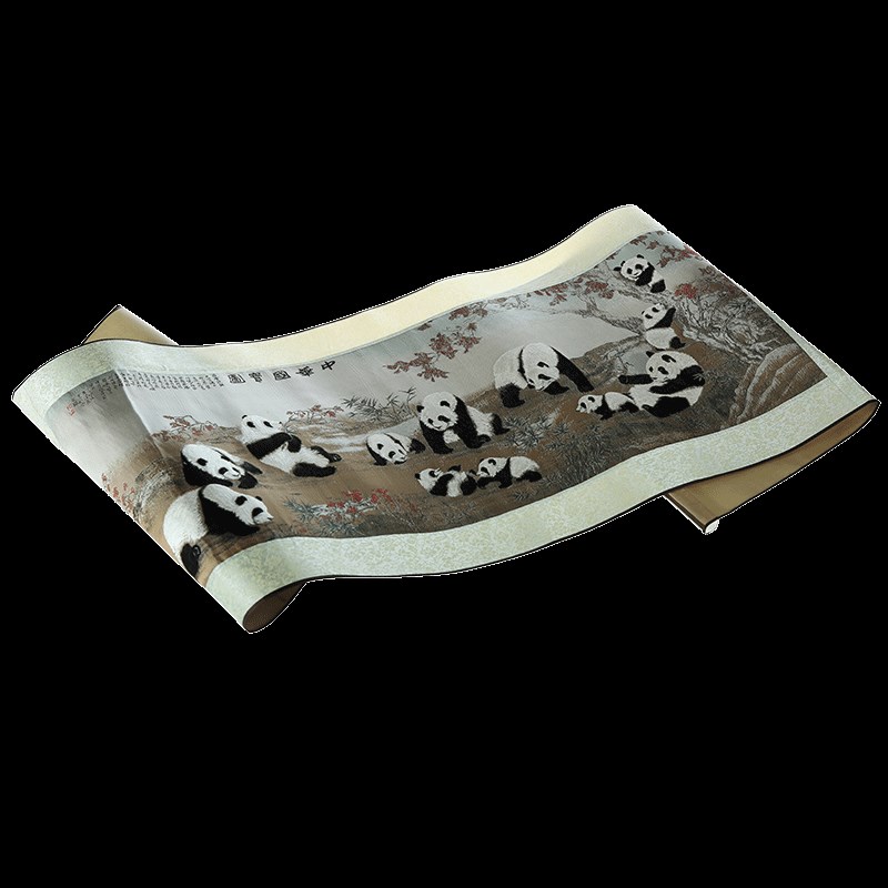 蜀锦中华国宝图中国风四川特色礼品卷轴挂画外事礼品出国送老外