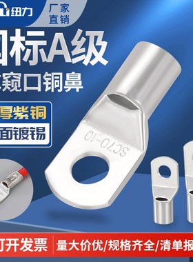 国标A级SC冷压接线端子铜鼻子线鼻子6/10/16/25/35/70/95平方线耳