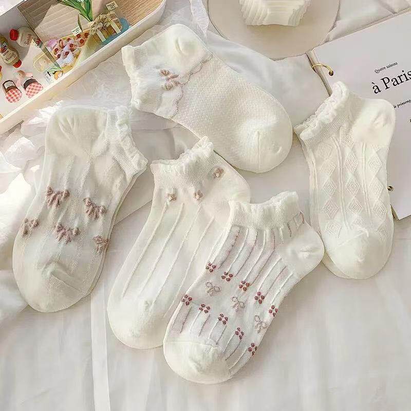 白色花边袜子女短袜春夏季薄款ins百搭可爱日系透气镂空防臭船袜