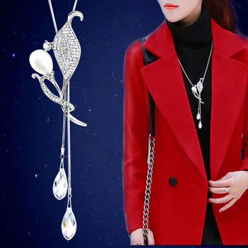 花朵长款毛衣链项链吊坠图片