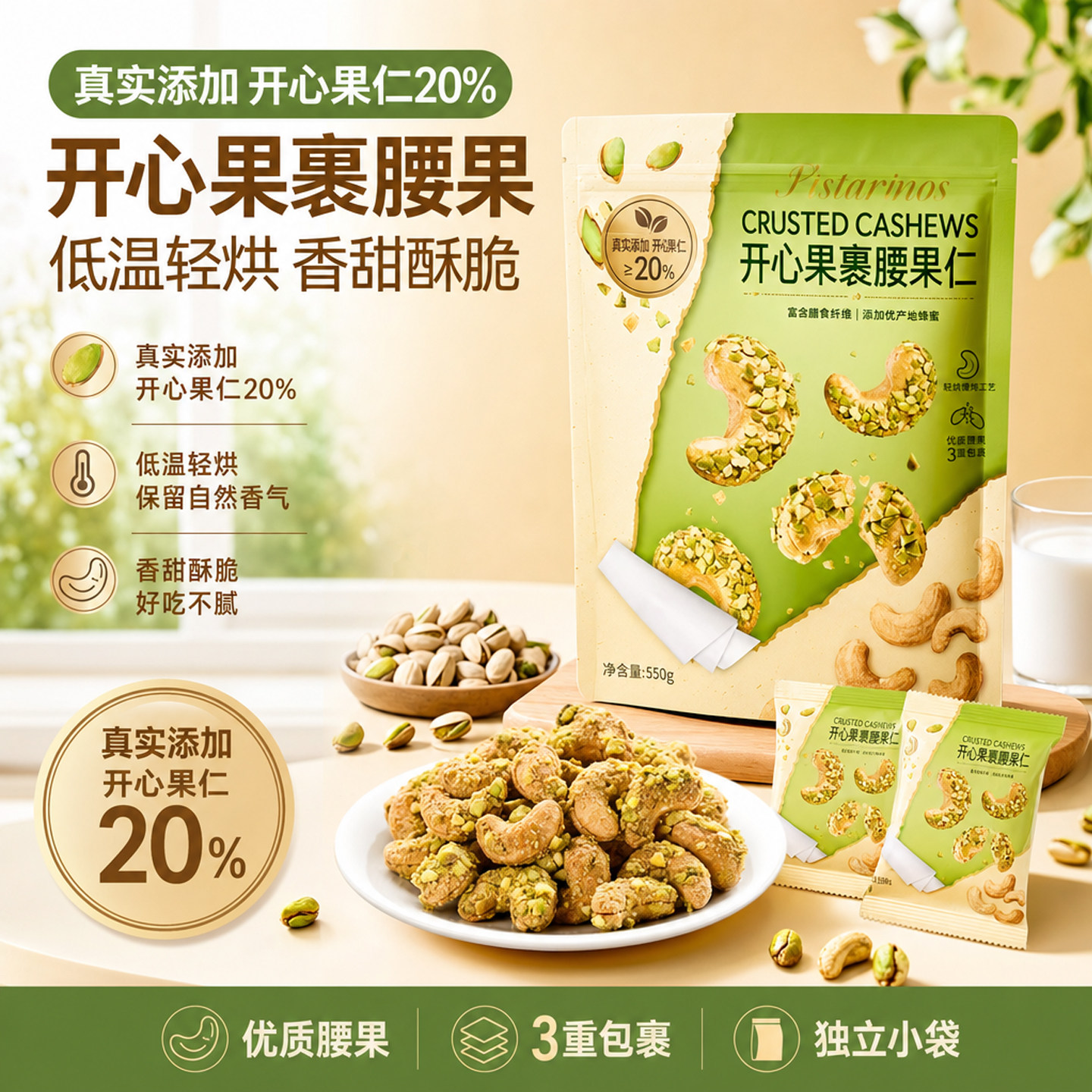会员超市代购开心果裹腰果仁坚果干果休闲健康小零食550g