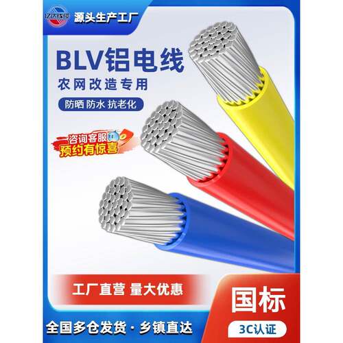 国家标准铝线Blv铝芯10 16 25 35 50 70 95方单芯线室外室内线