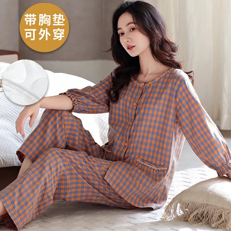 带胸垫可外穿女睡衣两件套