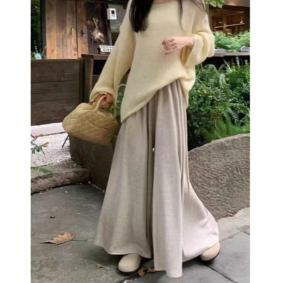 胖妹妹高腰阔腿糯米裙裤显瘦