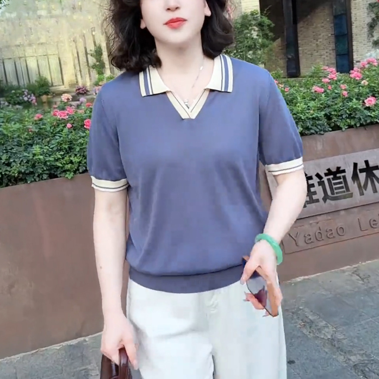 夏季冰丝宽松显瘦短袖针织衫女