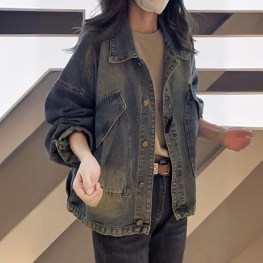 法式复古牛仔短外套女大码宽松