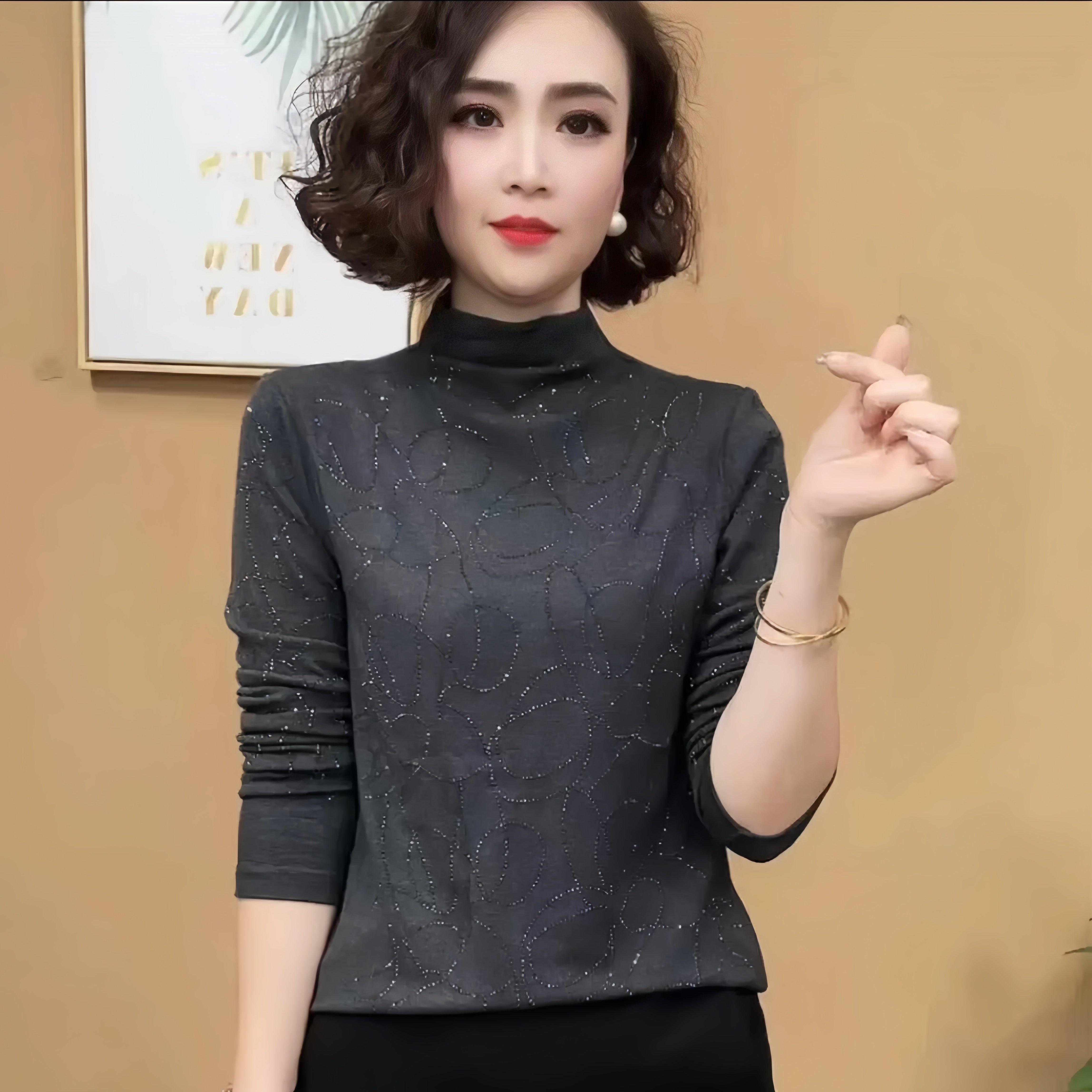 春秋新款半高领显瘦长袖打底衫