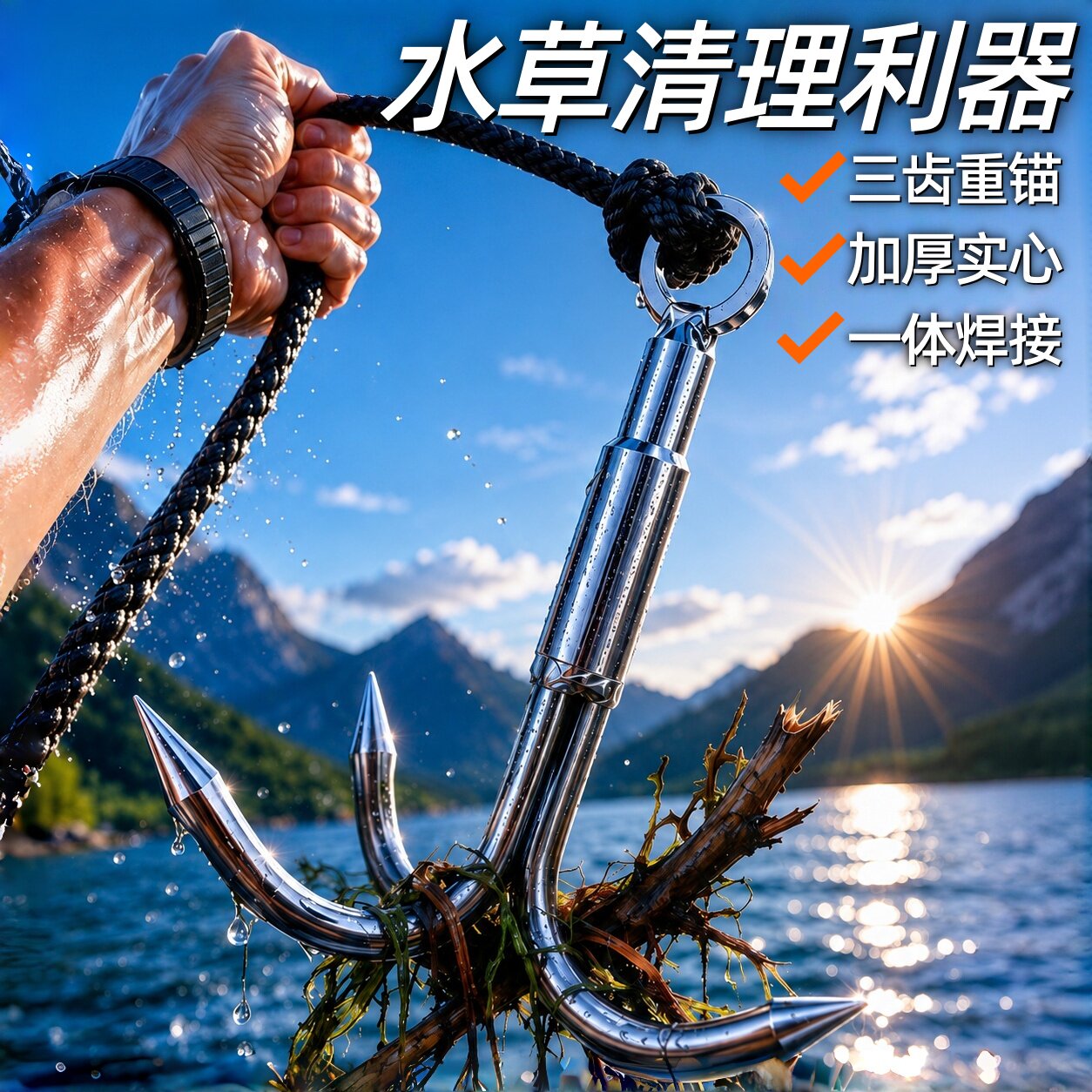 打捞锚钩水草勾飞虎爪三角勾钓鱼图片