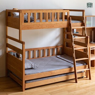 无即所有全实木儿童床男孩女孩上下铺护栏书桌一体高低子母双层床