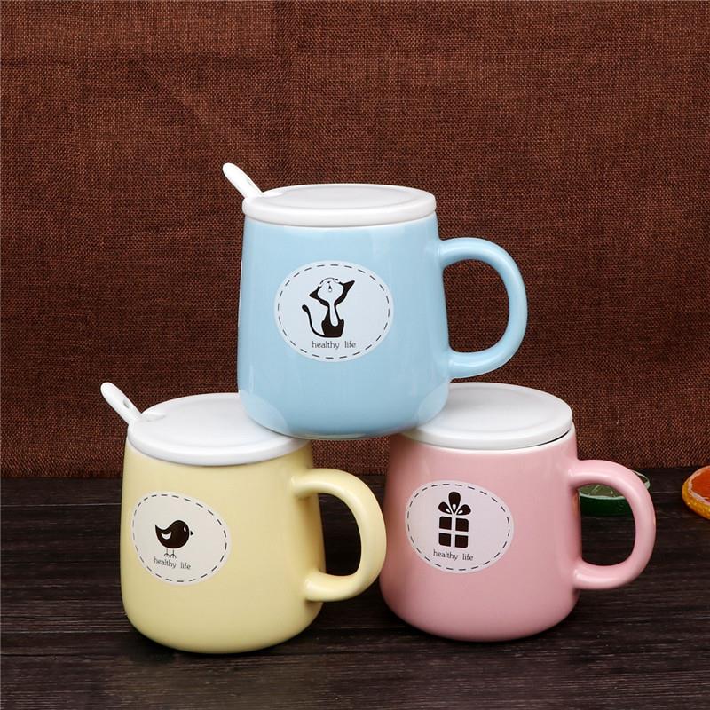 包邮炫彩卡尼盖杯配勺北欧时尚杯情侣杯咖啡杯彩色陶瓷水杯茶杯子