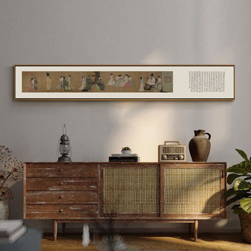 富春山居图仕女图新中式客厅沙发背景墙装饰画餐厅茶室挂画古典长