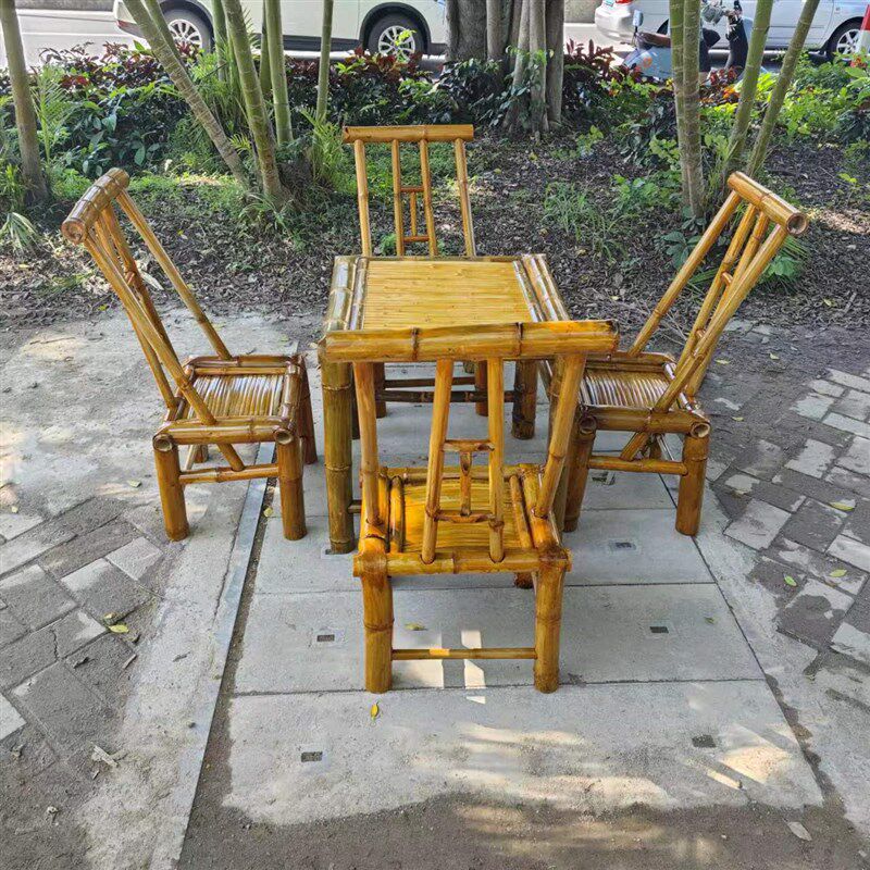 网红户外庭院竹桌椅组合竹编阳台茶桌椅子围炉煮茶火锅桌椅八仙桌