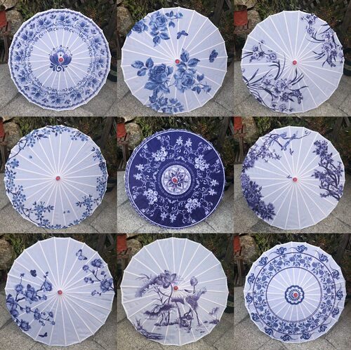青花瓷油纸伞纯手工 传统吊顶装饰伞旗袍秀走秀演出道具伞古装伞