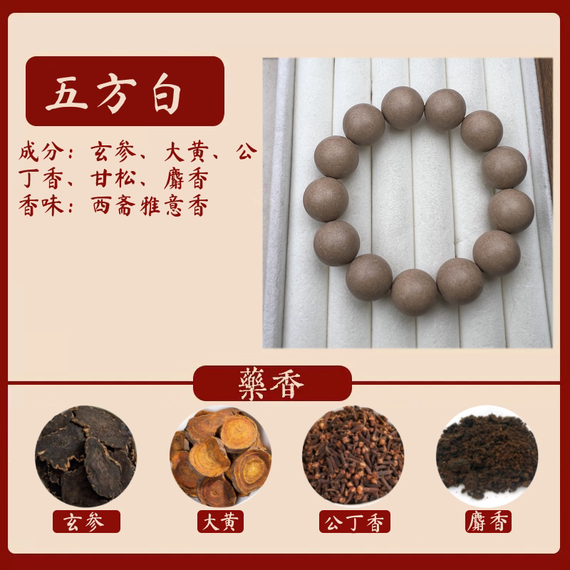 中药手串自制非遗古法天然合香珠（高阶香）五方白西斋雅意香哑光 - 实物图