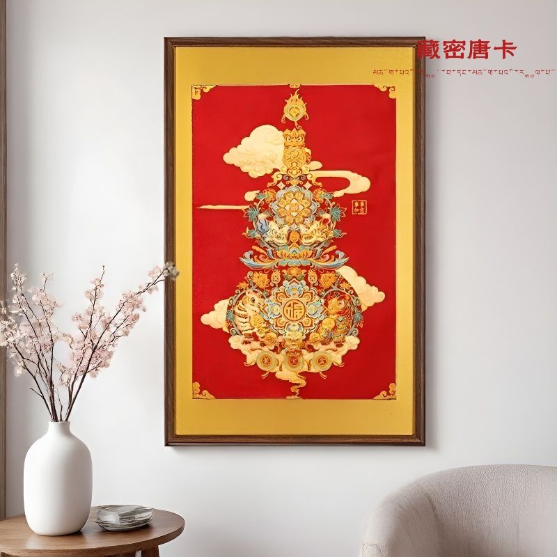 整版刺绣实木装裱中式玄关装饰画