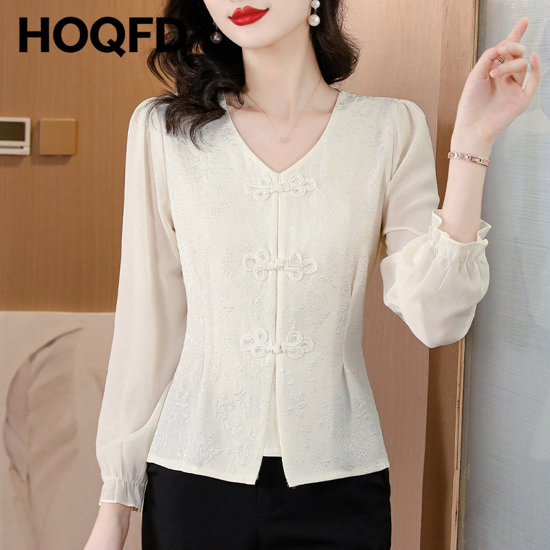 国风盘扣雪纺衬衫女士长袖秋2026