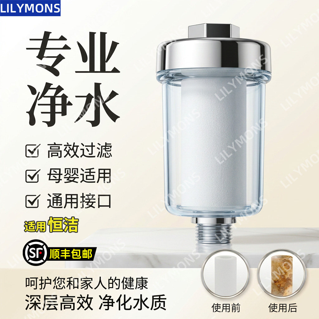 适用恒洁花洒喷头除氯过滤器电热水器除杂洗澡淋浴龙头前置净水器