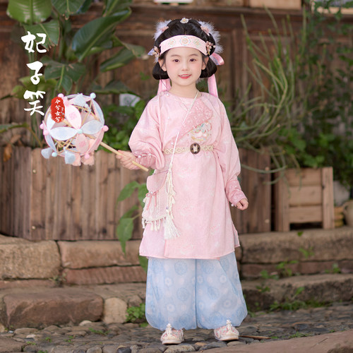女童汉服唐制圆领袍宋裤两件套