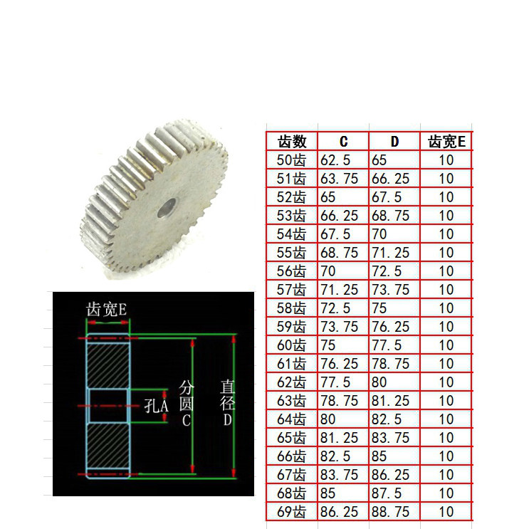 平45钢1.25模56 58 60 70 80 90 100齿碳钢直齿轮精孔免费追加工