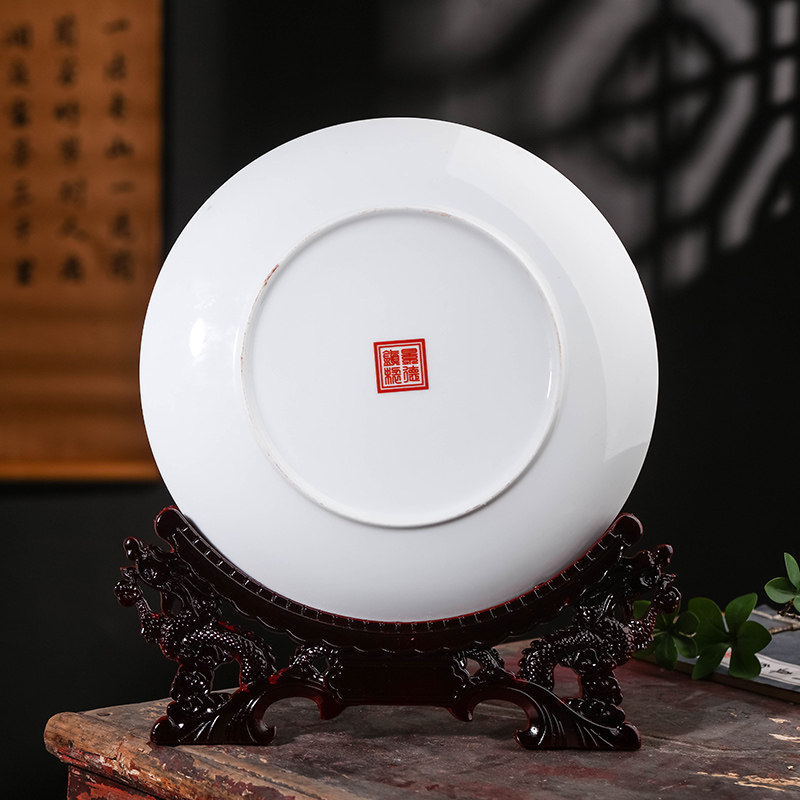 景德镇瓷盘摆件陶瓷装饰品盘子中式粉彩客厅博古架工艺品玄关艺术