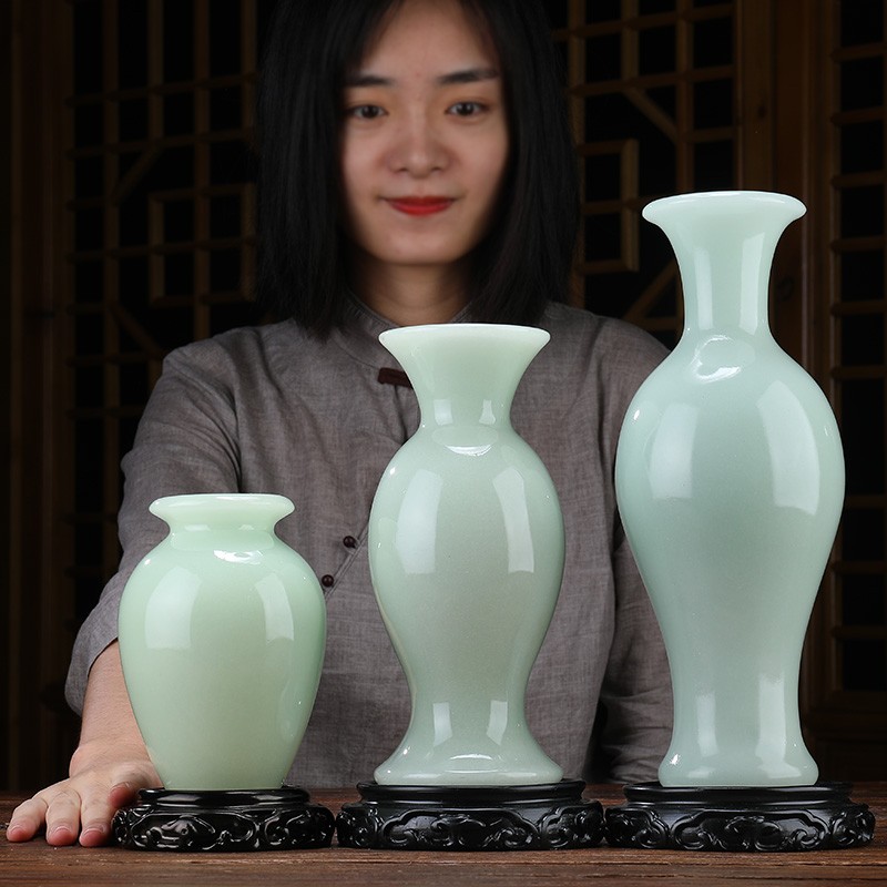 青汉白玉精美玉石花瓶摆件插花器皿简约家用创意家居客厅装饰礼品