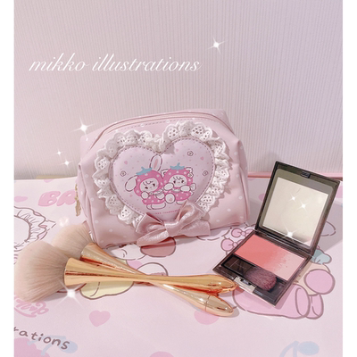 绝版正品绵羊商店mikko联名草莓爱心化妆包可爱皮质粉色蕾丝包包