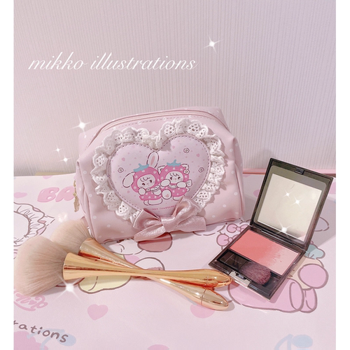 绝版正品绵羊商店mikko联名草莓爱心化妆包可爱皮质粉色蕾丝包包