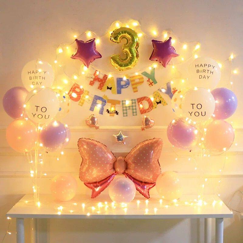 儿童生日快乐气球装饰发光桌摆宝宝男女孩周岁场景布置拉旗套餐
