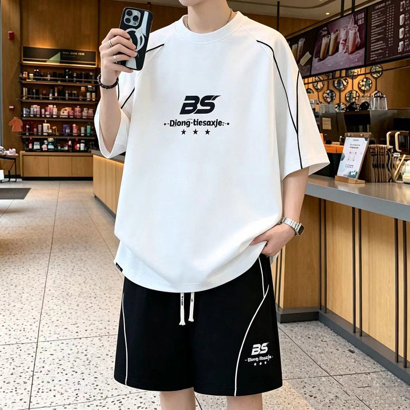 夏季男生休闲运动套装潮牌两件套