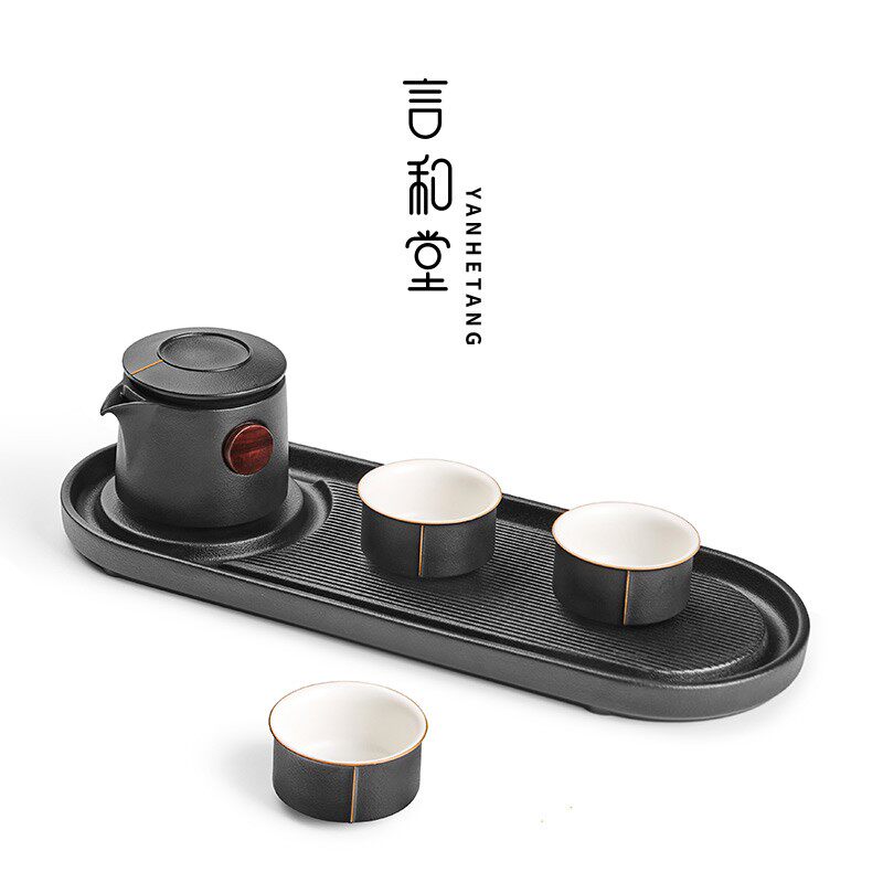 言和堂功夫茶具家用办公室会客茶壶茶杯泡茶套装陶瓷干泡茶盘小套