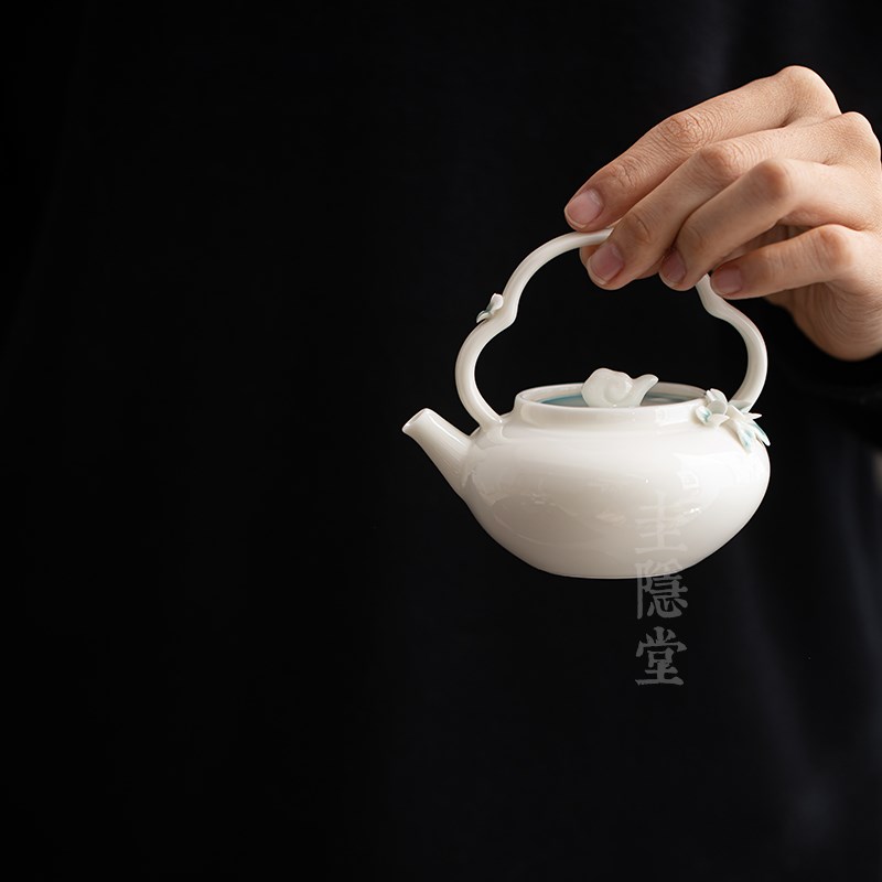 圭隐堂手工捏花陶瓷手执茶壶女士家用功夫泡茶壶提梁壶小号单壶