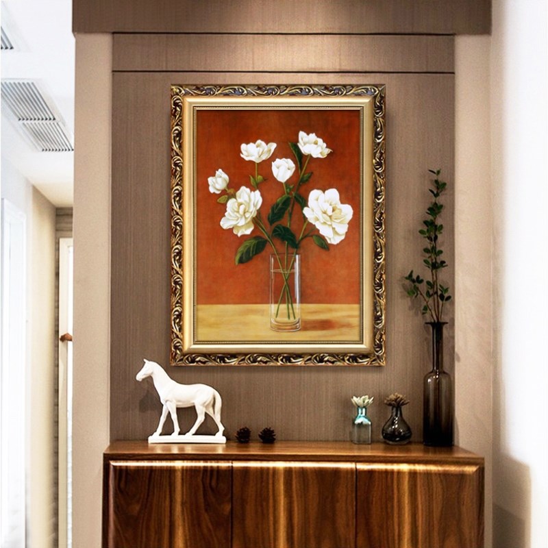 背景墙美式玄关沙发欧式壁画油画荷花装饰画墙画客厅餐厅挂画定做