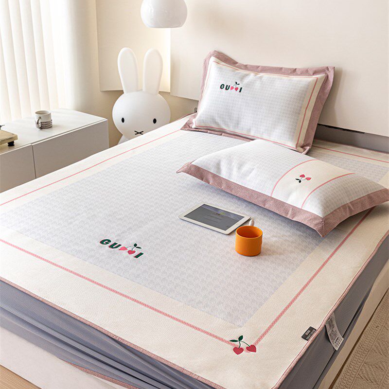 少女心可水洗冰丝凉席夏季新款可折叠空调席床笠款家用裸睡软席子