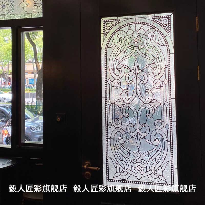 蒂凡尼教堂玻璃屏风艺术彩色镶嵌隔断玄关门窗透光压花玻璃定制