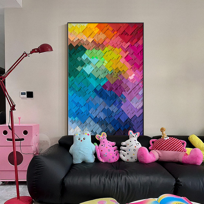 多巴胺客厅装饰画彩色块壁画高档抽象画艺术沙发背景墙挂画落地画