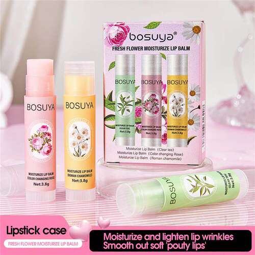 3Pcs Bosuya Lip Balm 花香润唇套装 温和补水修护