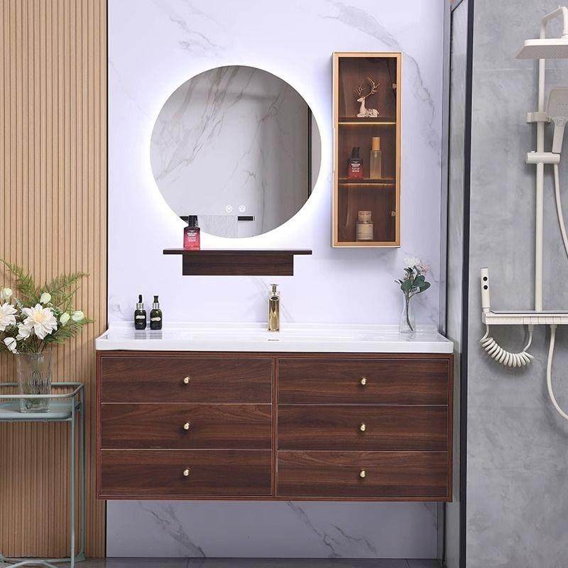 中古风实木浴室柜组合卫生间法式复古洗漱台陶瓷一体洗脸洗手盆套