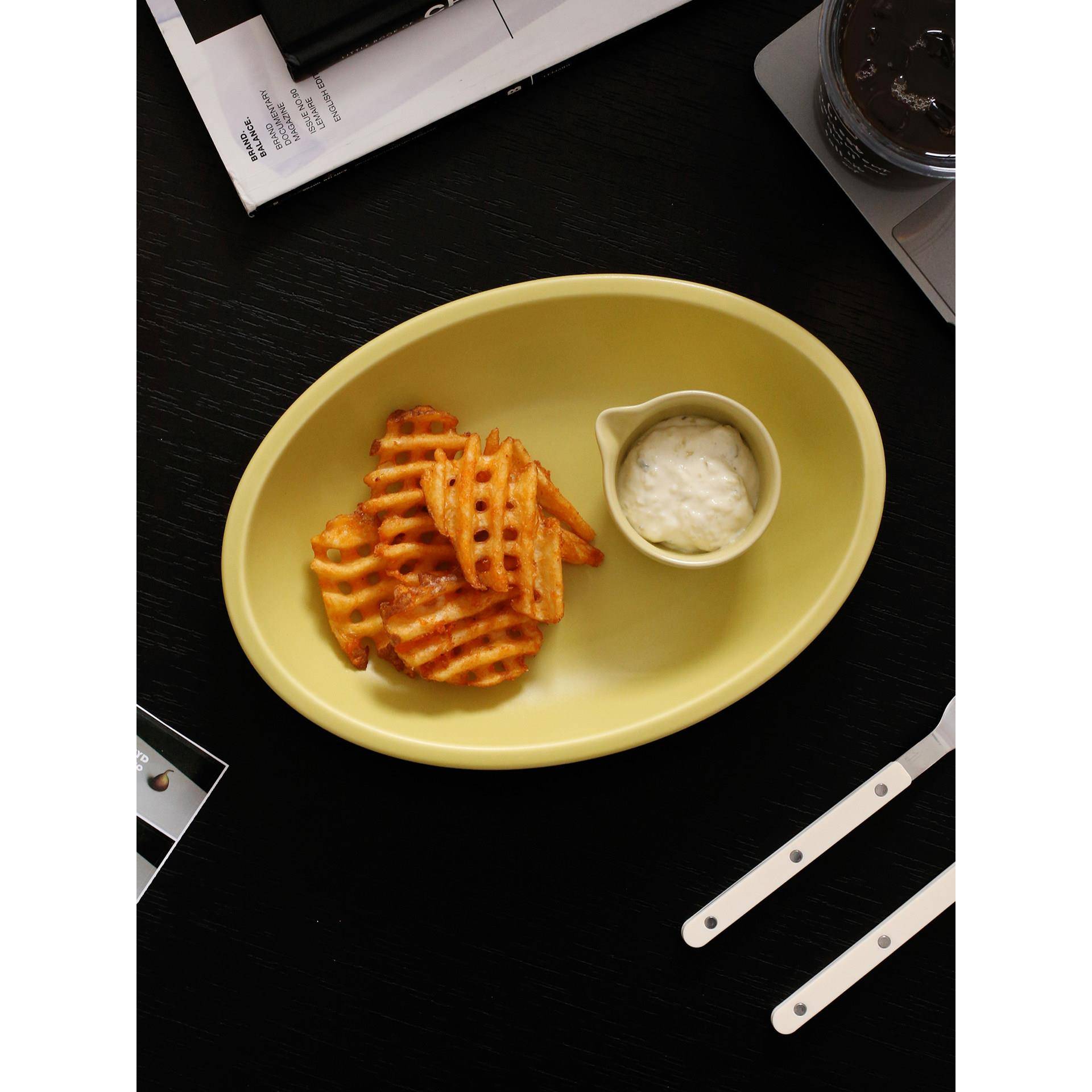 CMYD创意brunch盘芥末黄陶瓷雾面早餐盘沙拉甜品盘碗家用餐具盘子