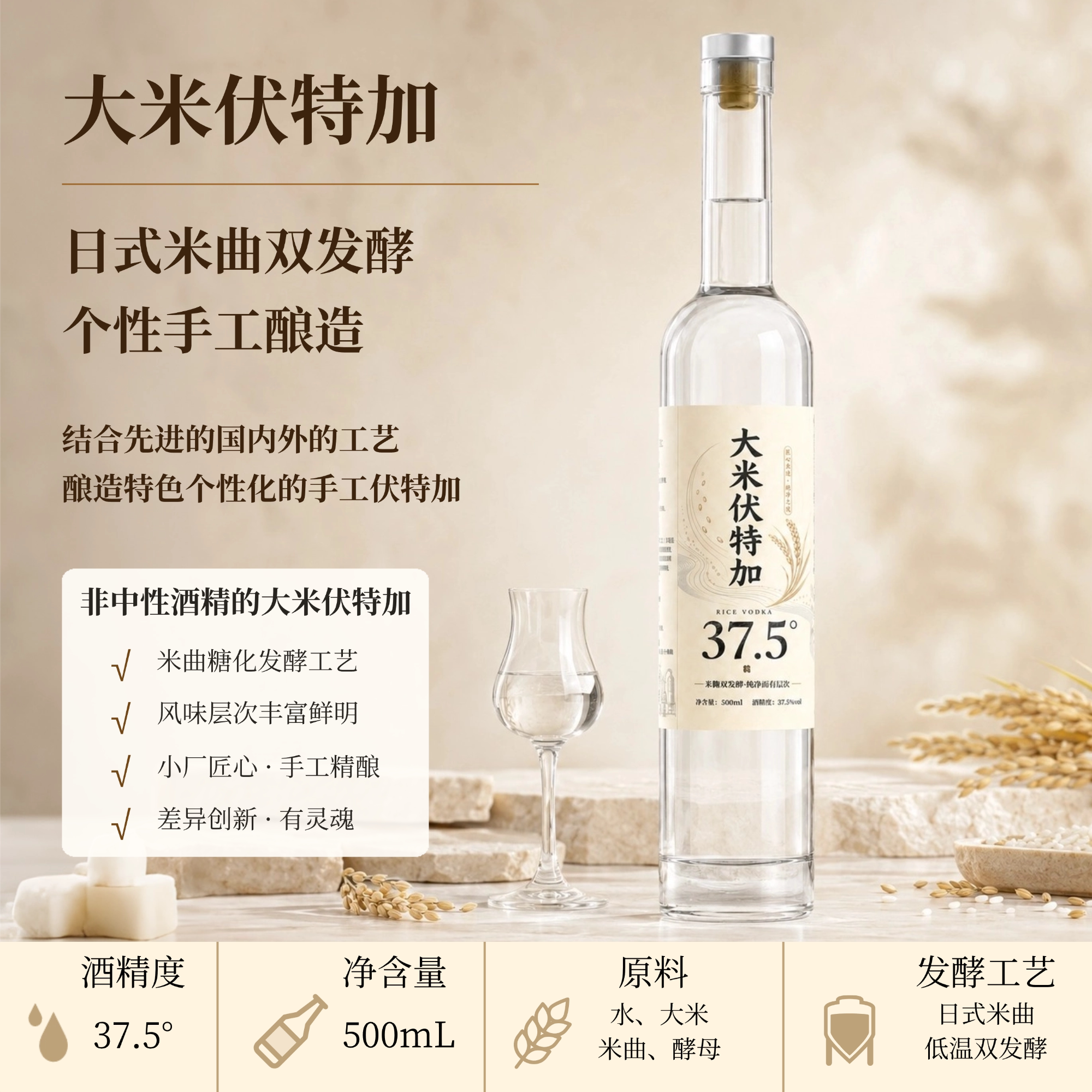 葫陆大米伏特加生命之水米曲糖化发酵工艺调酒基酒vodka预调酒